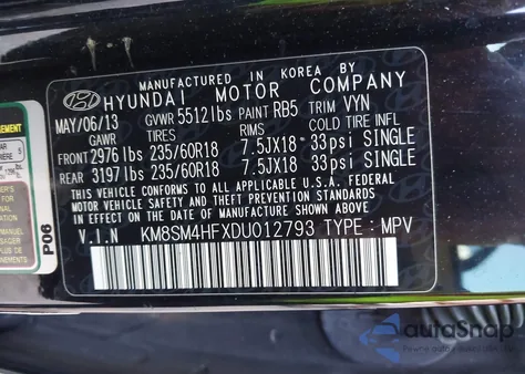 2013 Hyundai Santa Fe Gls из США, поврежденный, VIN KM8SM4HFXDU012793